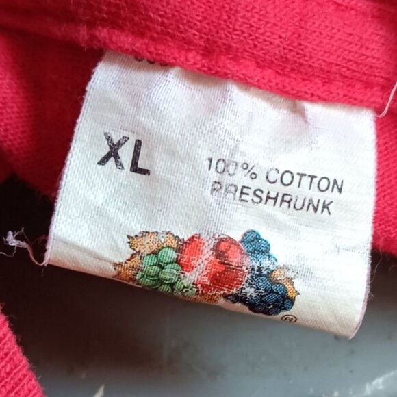 SINGLE STITCH T-shirt Vintage 1990's Men's XL Red Fruit Loom Pocket Tee USA - Picture 2 of 5